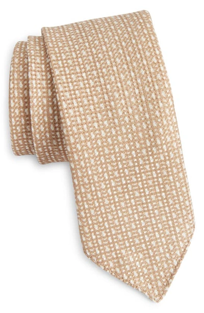 Hugo Boss Geometric Pattern Silk Tie In Medium Beige