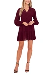 Cece Clip Dot Ruffle Long Sleeve Shift Dress In Rich Cabernet