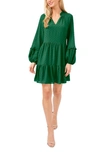 Cece Clip Dot Ruffle Long Sleeve Shift Dress In Alpine Green