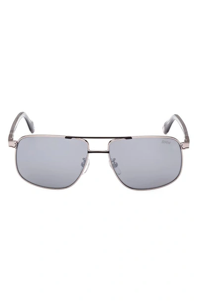 Bmw 57mm Mirrored Square Sunglasses In Palladium Smoke Mirror