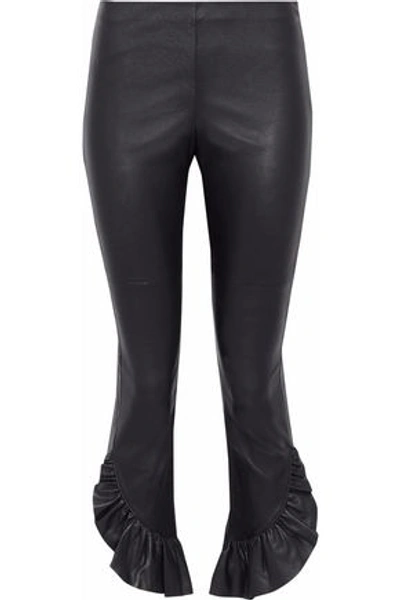 Cinq À Sept Woman Gionata Cropped Ruffle-trimmed Leather Slim-leg Pants Black