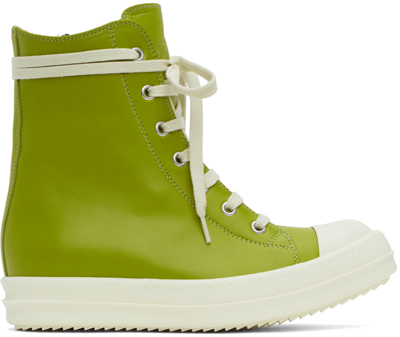 Rick Owens Green High Sneakers In Yellow