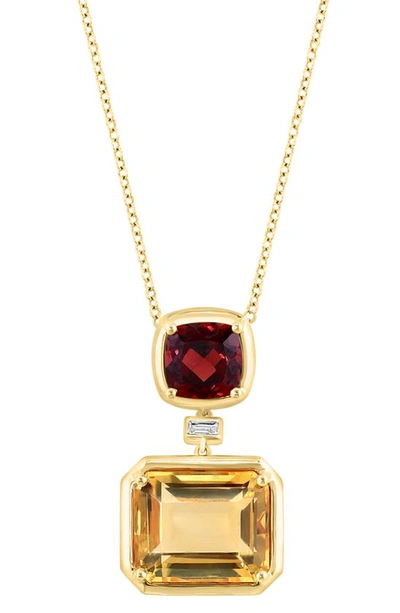 Effy 14k Yellow Gold Garnet Citrine & Diamond Pendant Necklace In Gold Multi