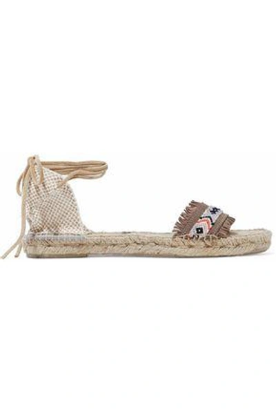 Manebi Manebí Woman Fringed Embroidered Suede Espadrille Sandals Mushroom