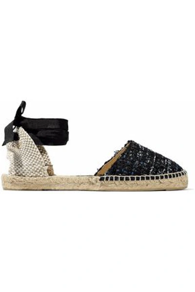 Manebi Woman Woven And Embellished Tweed Espadrilles Midnight Blue