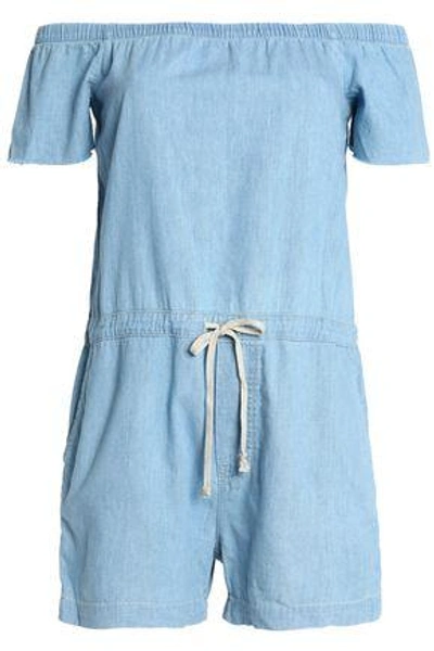 Mother Woman Off-the-shoulder Cotton-chambray Playsuit Light Denim