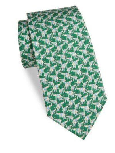Ferragamo Elephant Silk Tie In Green