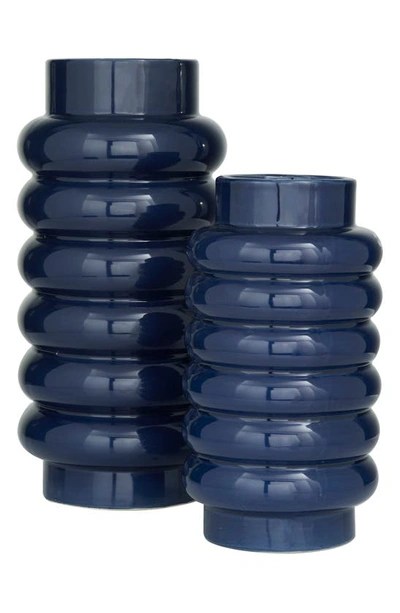 Cosmo By Cosmopolitan Dark Blue Ceramic Vase With Stacked Ring Design