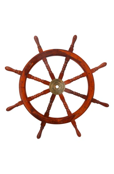 Willow Row Red Wood Ship Wheel Sail Boat Wall Decor With Gold Hardware