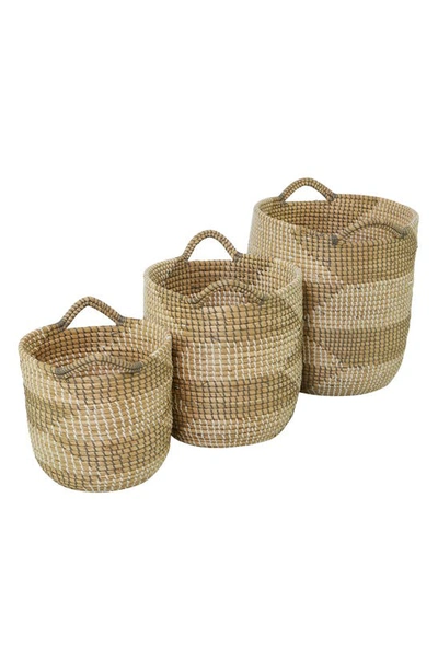 Cosmo By Cosmopolitan Brown Seagrass Handmade Two-tone Storage Basket With Handles
