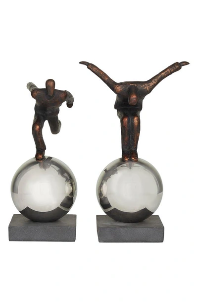 Vivian Lune Home Bronze Polystone People Sculpture With Silvertone Ball Stand