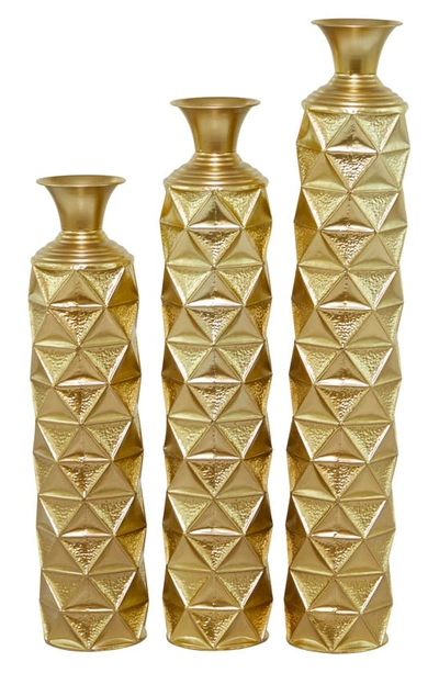 Ginger Birch Studio Goldtone Metal Tall Distressed Vase With 3d Triangle Patterns