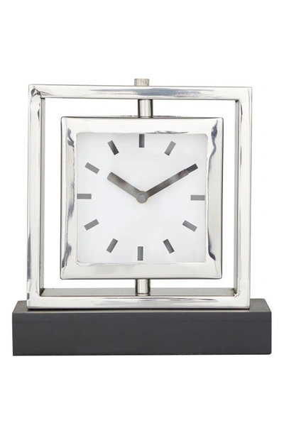 Vivian Lune Home Silver Stainless Steel Clock With Black Base