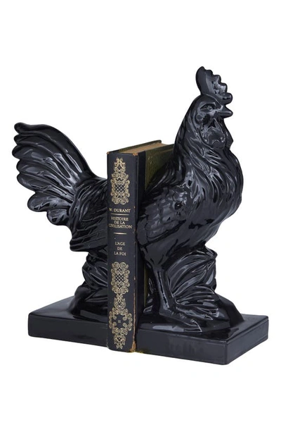 Sonoma Sage Home Black Ceramic Rooster Bookends With Enamel Exterior