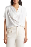 Renee C Cowl Neck Short Sleeve Satin Top In Ivory