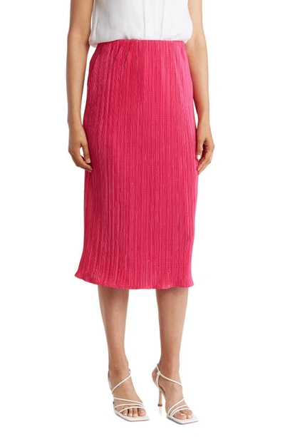 Renee C Solid Plissé Midi Skirt In Dark Fuchsia