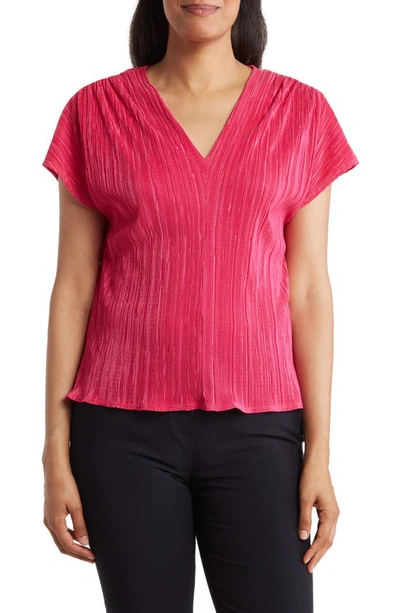 Renee C Plissé Short Sleeve Top In Dark Fuchsia