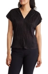 Renee C Plissé Short Sleeve Top In Black