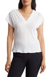 Renee C Women's Plisse V Neck Top In White