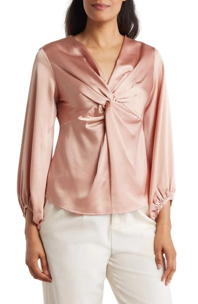 Renee C Twisted V-neck Long Sleeve Satin Blouse In Rose