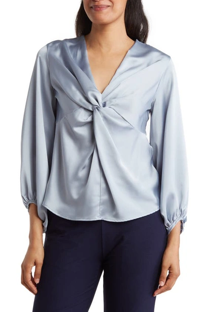 Renee C Twisted V-neck Long Sleeve Satin Blouse In Steel Blue