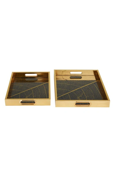 Vivian Lune Home Gold Plastic Geometric Tray With Black Glass