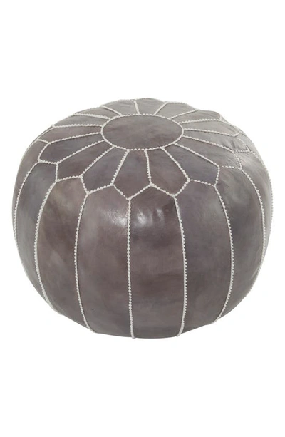 Ginger Birch Studio Gray Leather Moroccan Floral Pouf With White Stitching In Grey