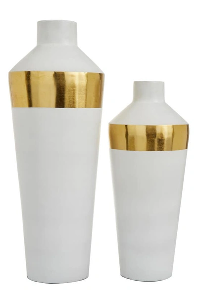Vivian Lune Home White Metal Vase With Gold Band