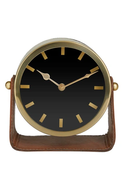 Vivian Lune Home Gold Stainless Steel Clock With Faux Leather Stand