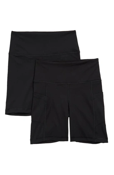 Yogalicious Set Of 2 Lux High Waist Side Pocket Bike Shorts In Black Black