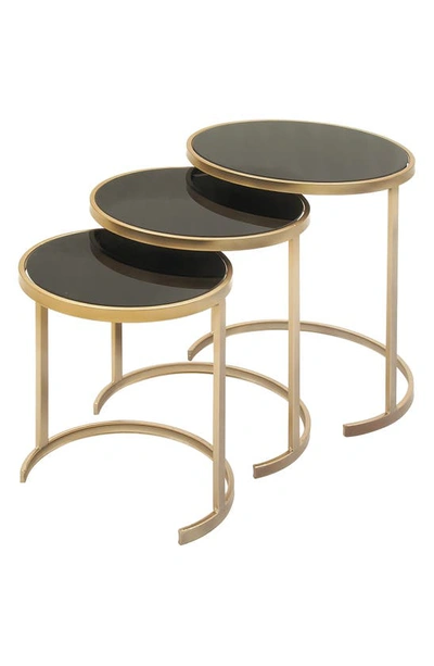 Vivian Lune Home Goldtone Metal Nesting Accent Table With Black Glass Top