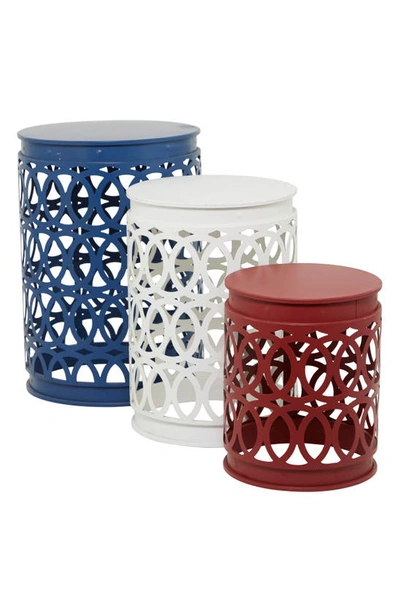 Willow Row Multicolored Metal Contemporary Geometric Accent Table With Laser Carved Trellis Design