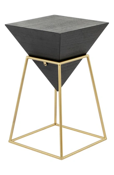 Ginger Birch Studio Black Wood Inverted Geometric Accent Table With Goldtone Metal Frame