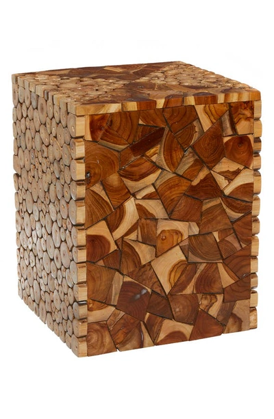 Ginger Birch Studio Brown Teak Wood Handmade Accent Table With Mosaic Wood Chip Design