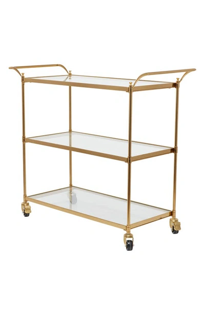 Vivian Lune Home Brass Metal Traditional Bar Cart With Lockable Wheels In Gold