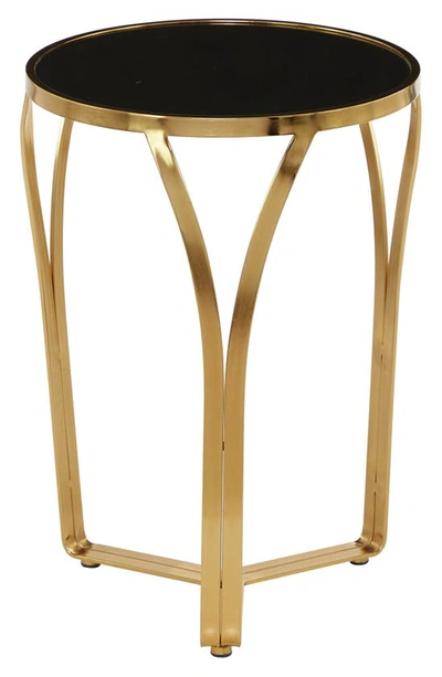 Vivian Lune Home Goldtone Metal Accent Table With Black Top