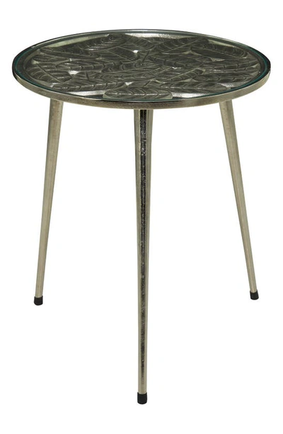 Vivian Lune Home Silver Aluminum Contemporary Accent Table With Clear Glass Top In Metallic