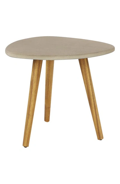 Ginger Birch Studio Gray Wood Outdoor Accent Table With Concrete Inspired Top & Slender Tapered Legs
