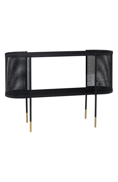 Vivian Lune Home Black Metal Mesh Side Panel 1-shelf Console Table With Open Center Storage In Metallic