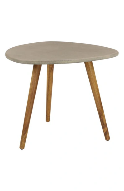 Ginger Birch Studio Gray Wood Outdoor Accent Table With Concrete Inspired Top & Slender Tapered Legs