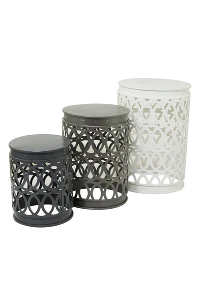 Willow Row Multicolored Metal Contemporary Geometric Accent Table With Laser Carved Trellis Design