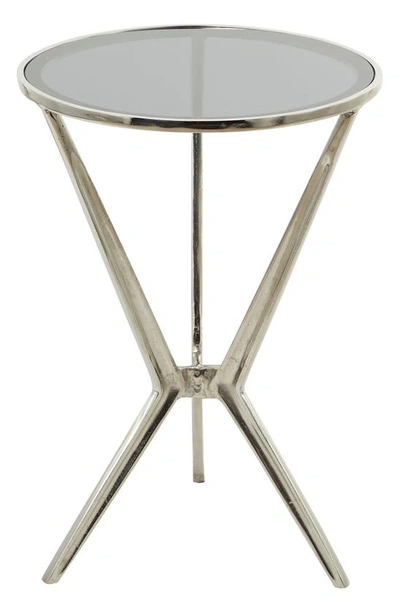 Vivian Lune Home Silver Aluminum Hourglass Shaped Stand Accent Table With Clear Glass Top In Metallic
