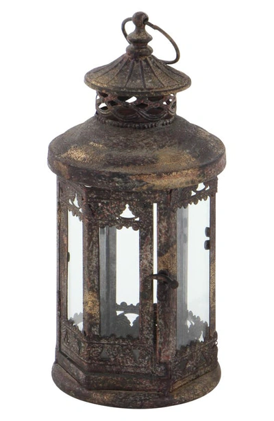 Sonoma Sage Home Brown Metal Candle Lantern With Intricate Scroll Work