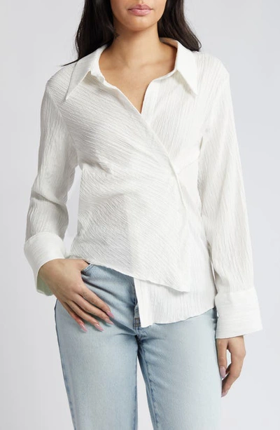 Topshop Textured Wrap Top In Ivory-white