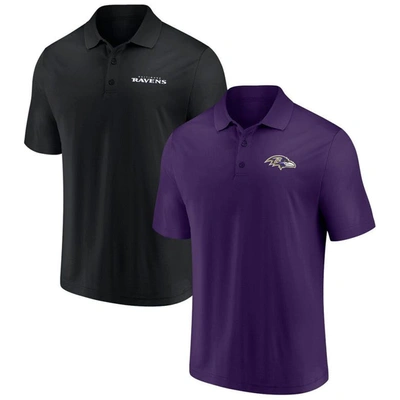 Fanatics Men's  Purple, Black Baltimore Ravens Dueling Two-pack Polo Shirt Set In Purple,black