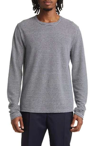 Officine Generale Stripe Long Sleeve Cotton & Linen T-shirt In Multi-colour