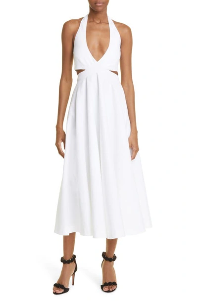 Alaïa Halter Neck Cutout Cotton Dress In Blanc