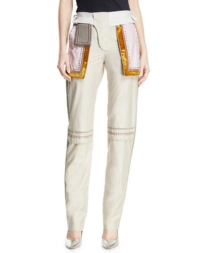Valentino Embroidered Straight-leg Cargo Pants In Gray Pattern