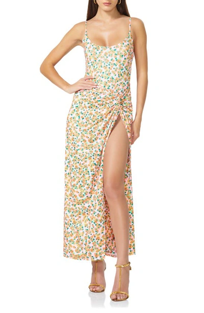 Afrm Delaney Knot Slit Hem Maxi Slipdress In High Summer Ditsy