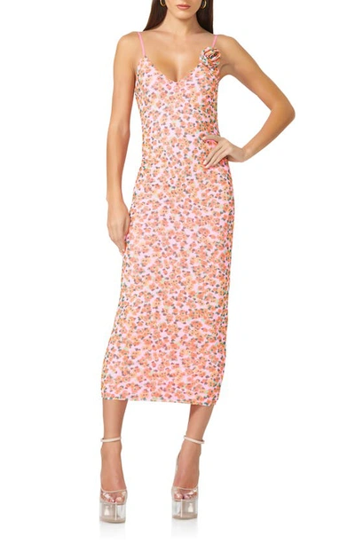 Afrm Amina Printed Rosette Mesh Dress In High Summer Ditsy